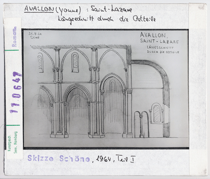 Vorschaubild Avallon: Saint-Lazare, Längsschnitt druch die Ostteile, Skizze Schöne 1964 